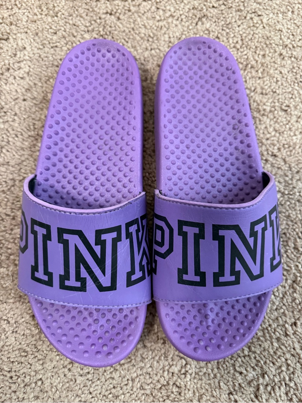 PINK Victoria's Secret Lavender Slide Sandals with Black Logo